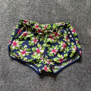 Navy Floral Athletic Drawstring Shorts for Women